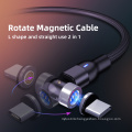 Magnetic charging cable 540 Rotation L shape and straight use 2 in 1 Nylon Braided  3A Fast Charging Usb Cable